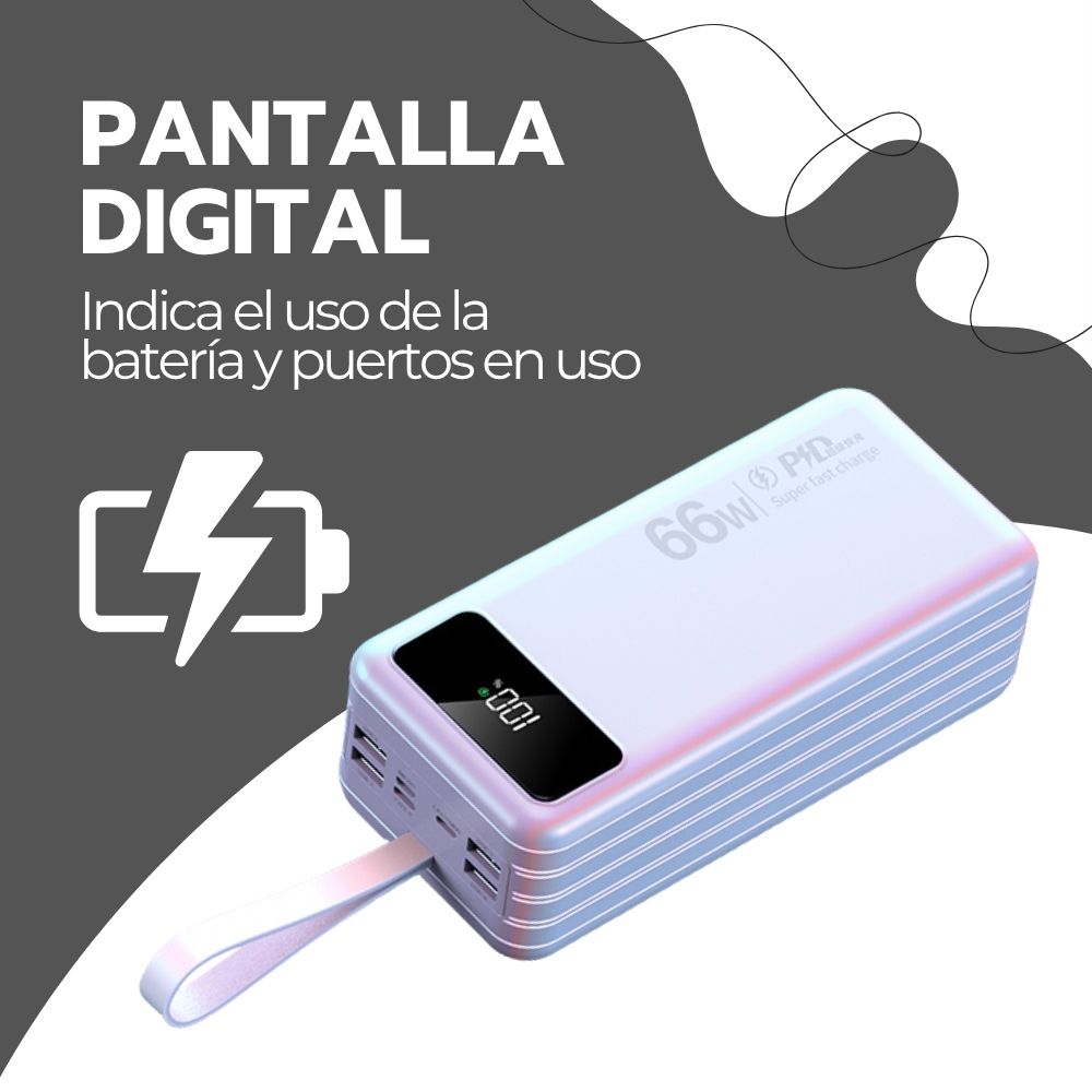 Power Bank 30000mAh Carga Rápida 66W PD Portátil USB-C