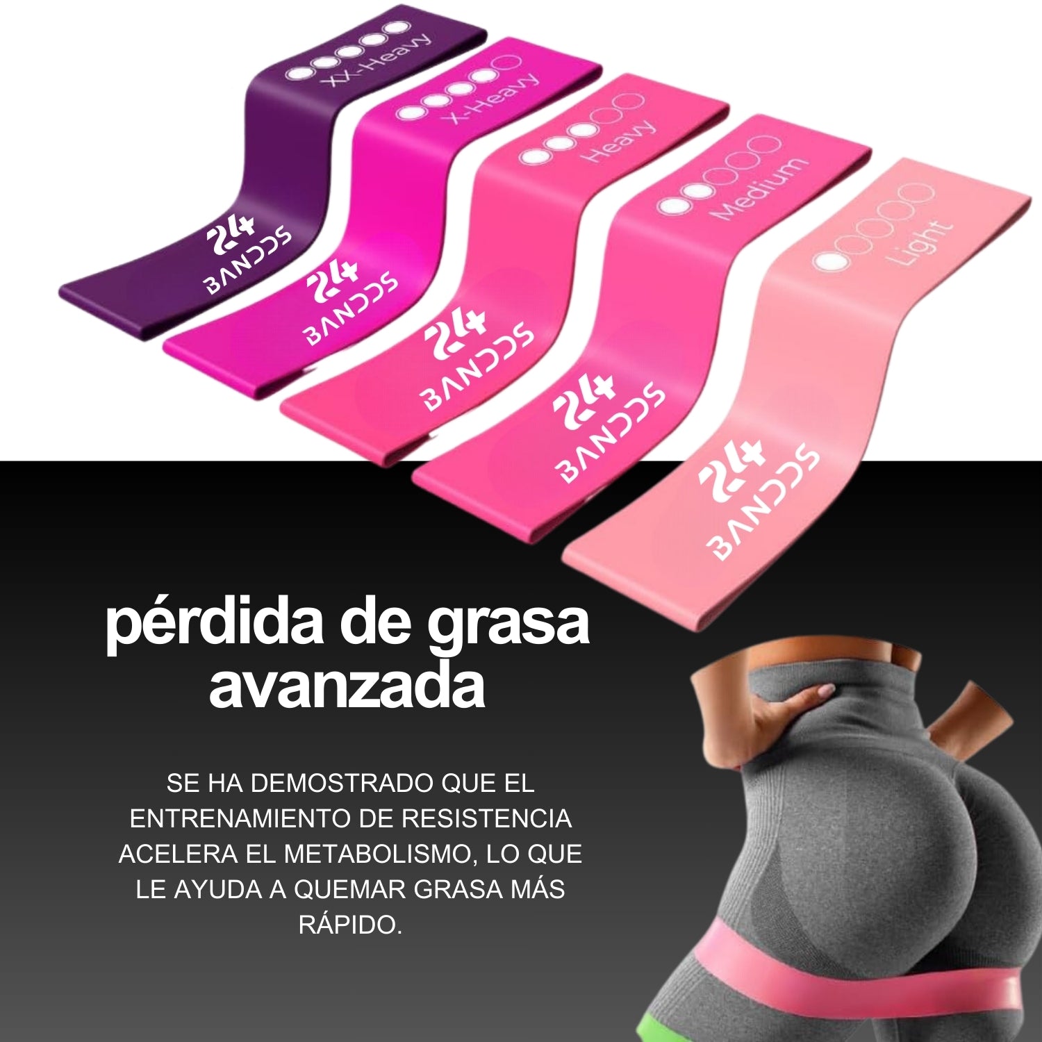 Kit 5 Bandas elasticas de resistencia rosa fitness + Bolso