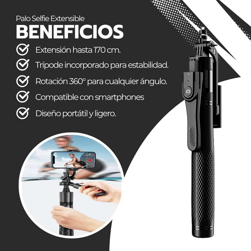 Trípode Palo Selfie Extensible 1.7m y Control Bluetooth