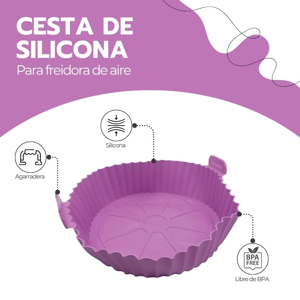 Cesta Silicona Freidora Aire Bandeja Rosa Circular