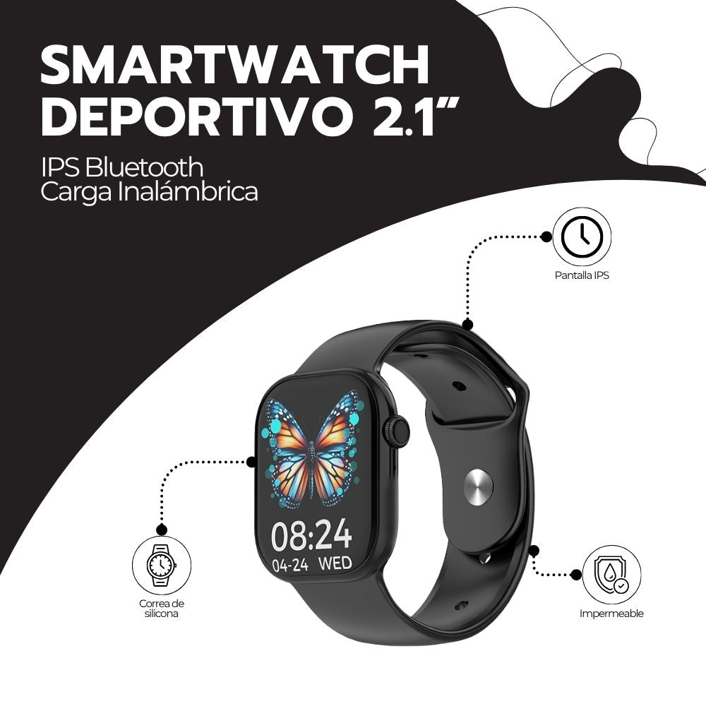 Smartwatch 2.1” IPS Deportivo Bluetooth Carga Inalámbrica