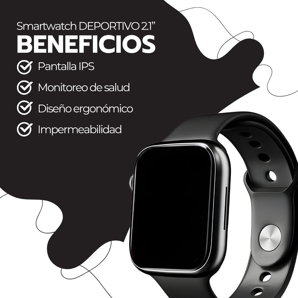 Smartwatch 2.1” IPS Deportivo Bluetooth Carga Inalámbrica
