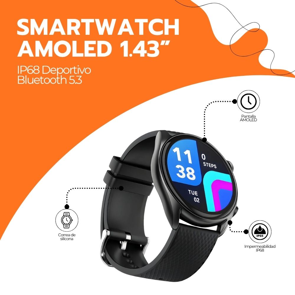 Smartwatch AMOLED 1.43” IP68 Deportivo Bluetooth 5.3