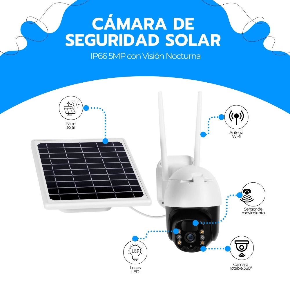 Cámara de Seguridad Solar IP66 5MP con Visión Nocturna