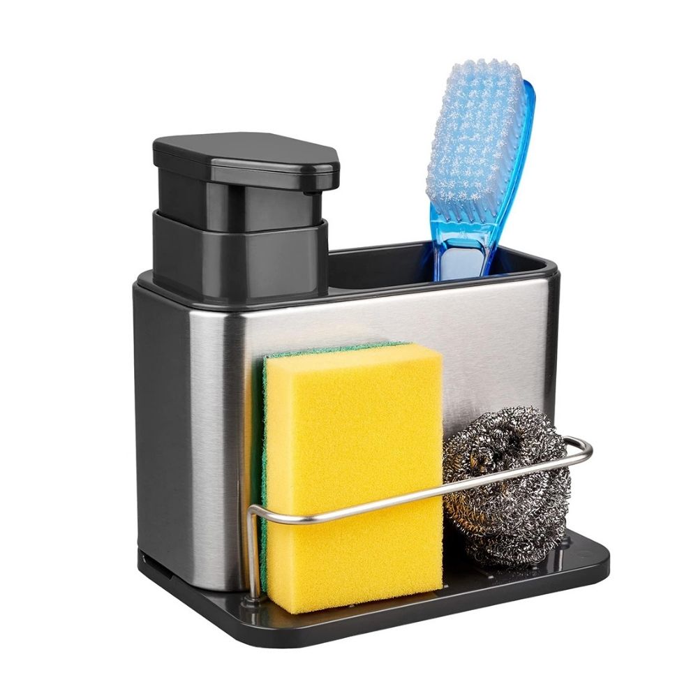 Soporte de Utensilios 3 en 1 Acero inoxidable + Dispensador