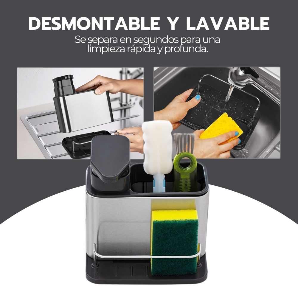 Soporte de Utensilios 3 en 1 Acero inoxidable + Dispensador