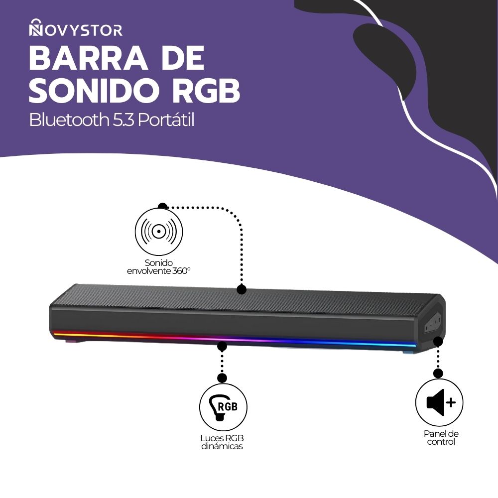Barra de Sonido Parlante Inalámbrico 5.3 Negro + Luces RGB