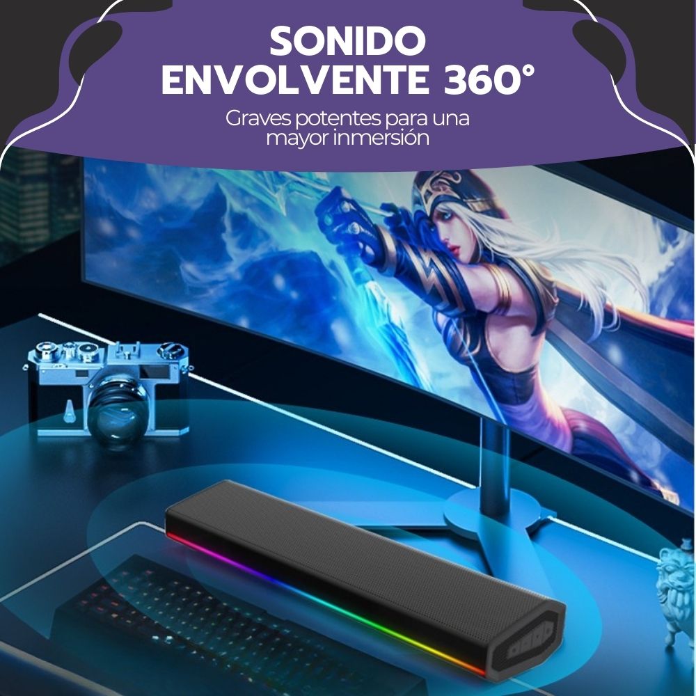 Barra de Sonido Parlante Inalámbrico 5.3 Negro + Luces RGB
