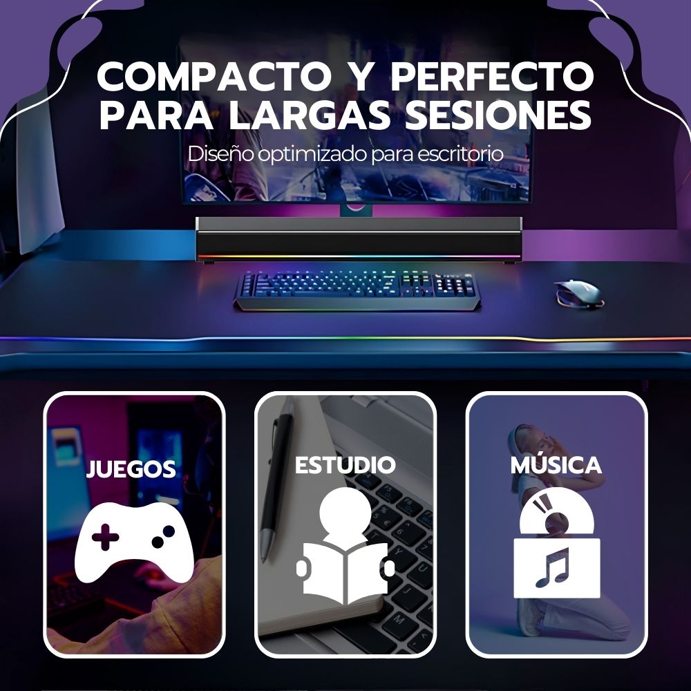 Barra de Sonido Parlante Inalámbrico 5.3 Negro + Luces RGB