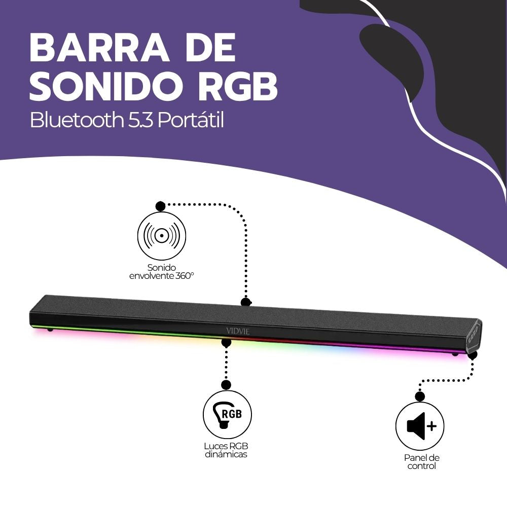 Barra de Sonido Bluetooth 5.3 Soundbar 80cm con Luces RGB