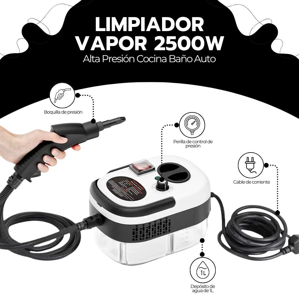 Limpiador Vapor 2500W Alta Presión Cocina Baño Auto