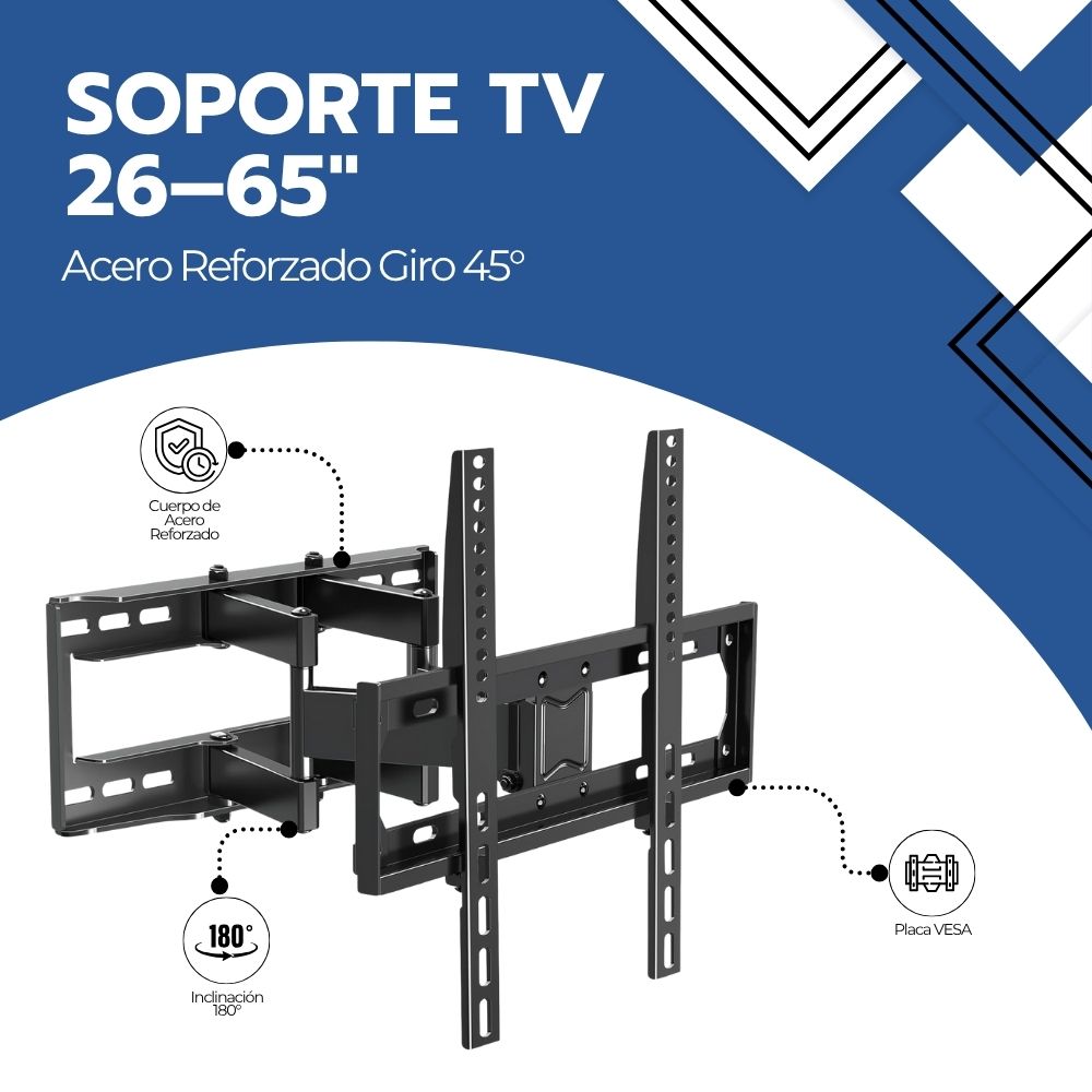 Soporte TV Articulado 26-65 Pulgadas Acero Brazo Doble
