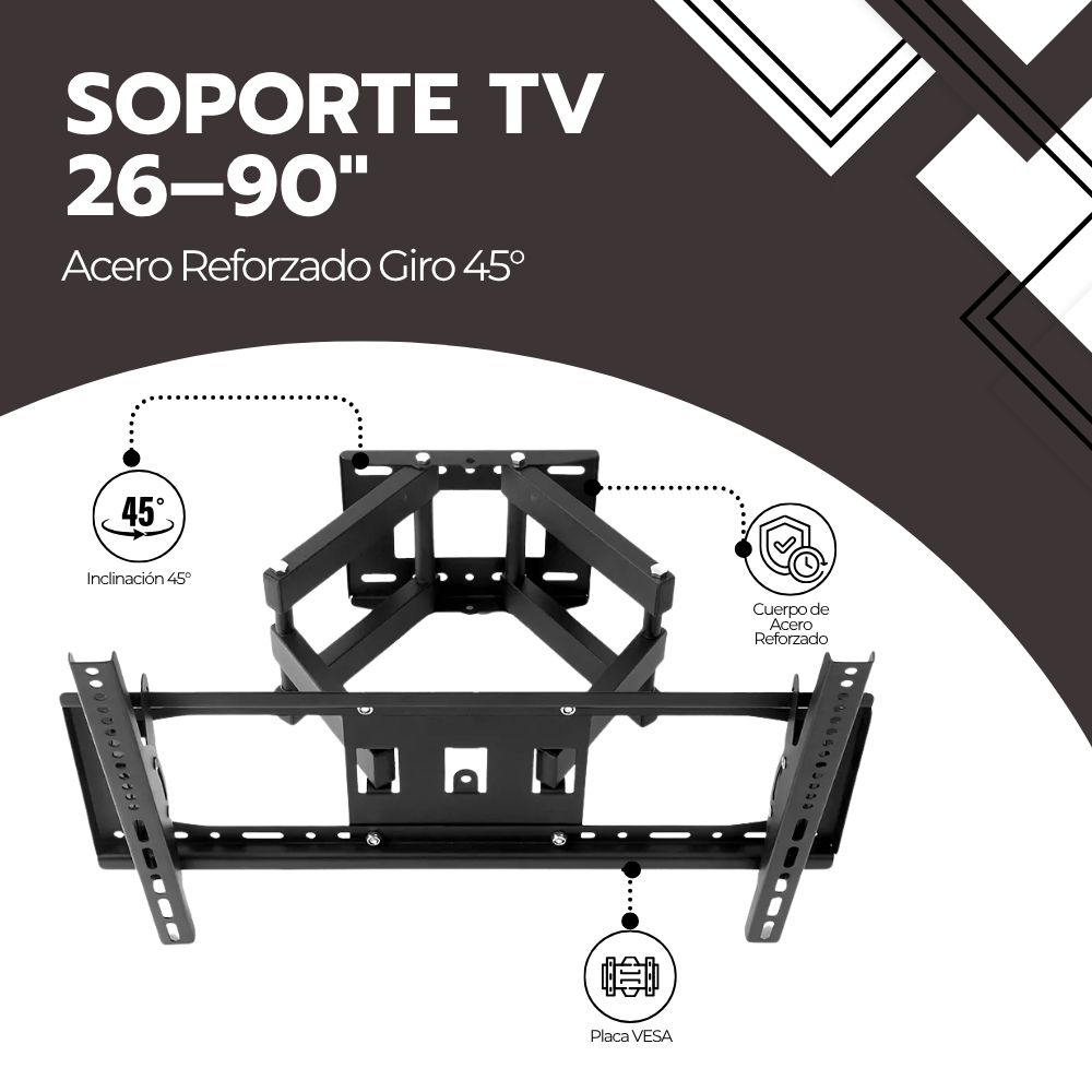 Soporte TV Full Motion 26–90" Acero Reforzado Giro 120
