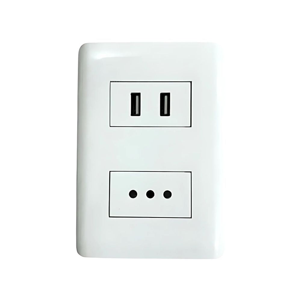 Enchufe Toma Corriente + 2 Puertos USB Blanco Carga Rápida