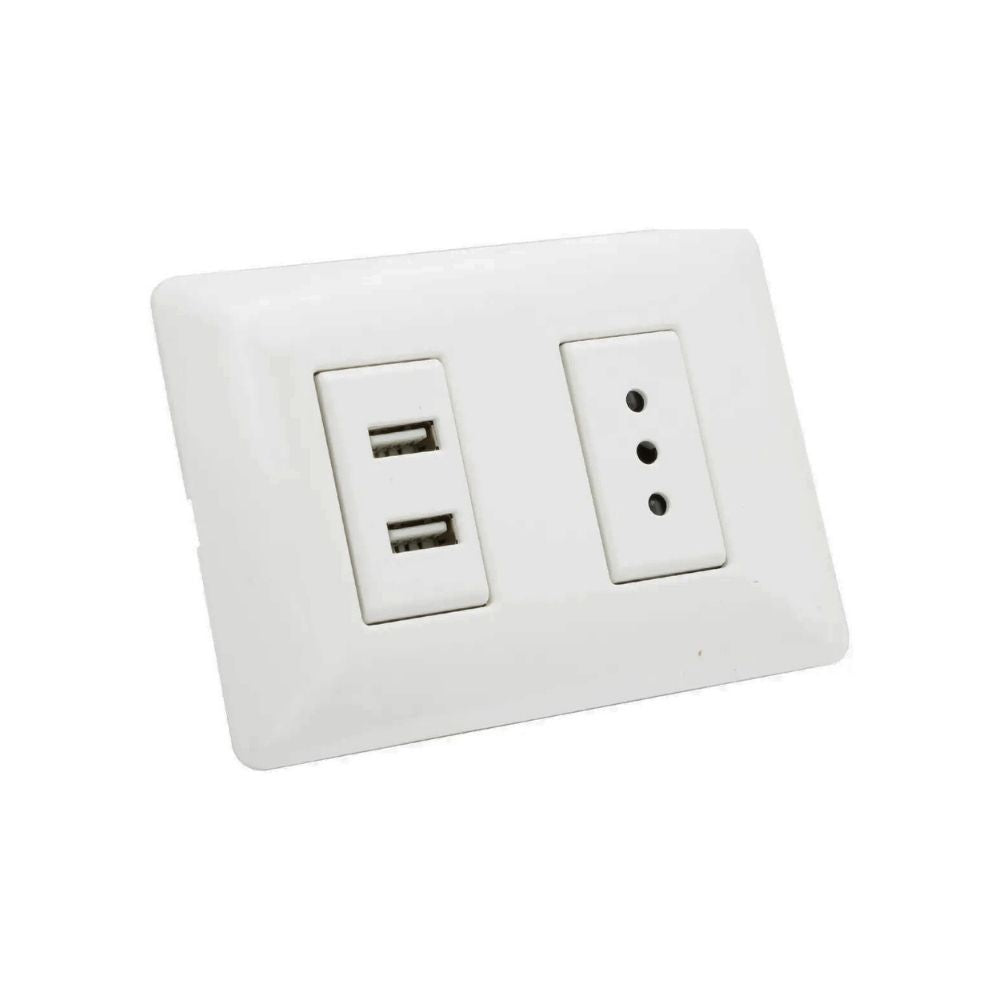 Enchufe Toma Corriente + 2 Puertos USB Blanco Carga Rápida