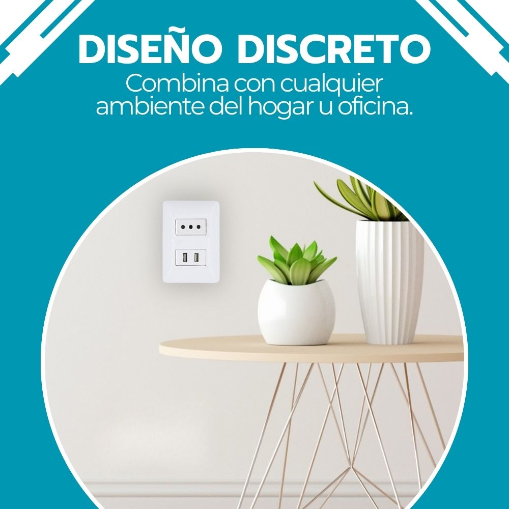 Enchufe Toma Corriente + 2 Puertos USB Blanco Carga Rápida