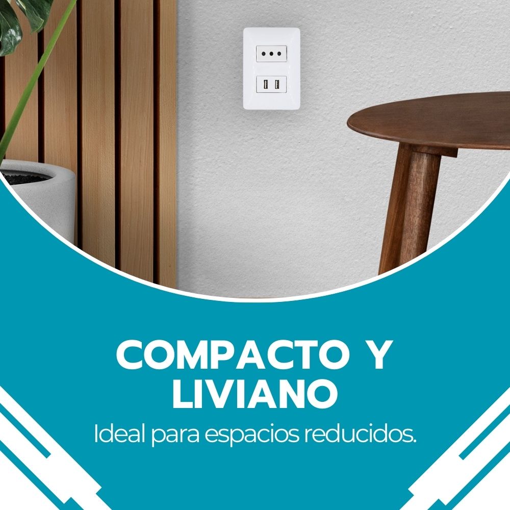 Enchufe Toma Corriente + 2 Puertos USB Blanco Carga Rápida