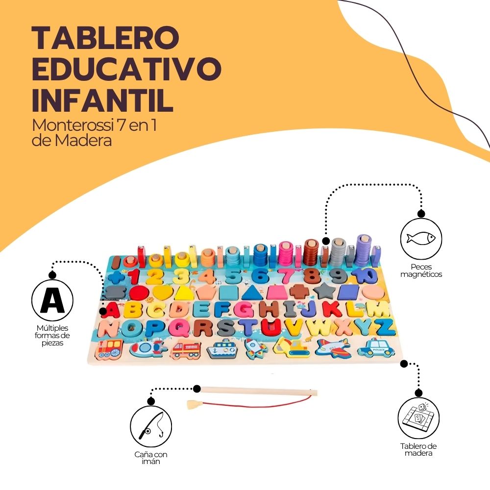 Tablero Educativo Infantil Monterossi 7 en 1 de Madera