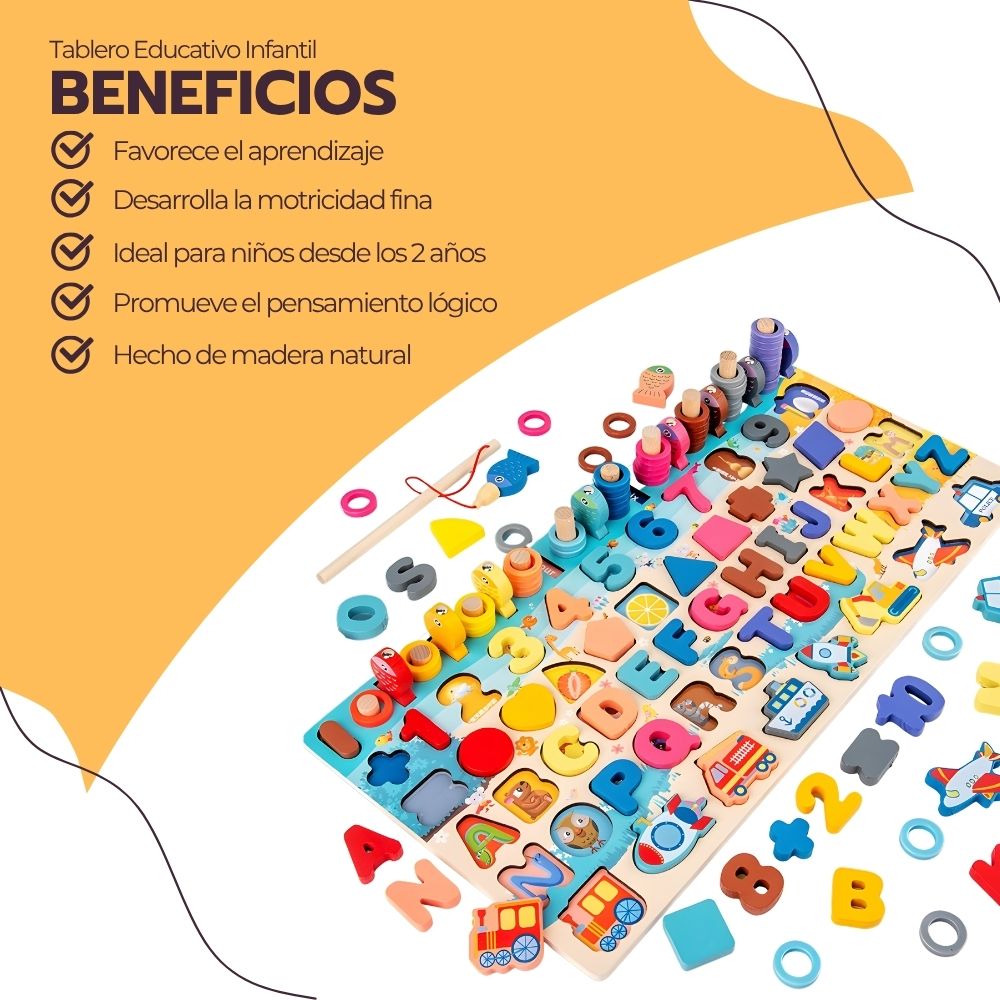 Tablero Educativo Infantil Monterossi 7 en 1 de Madera