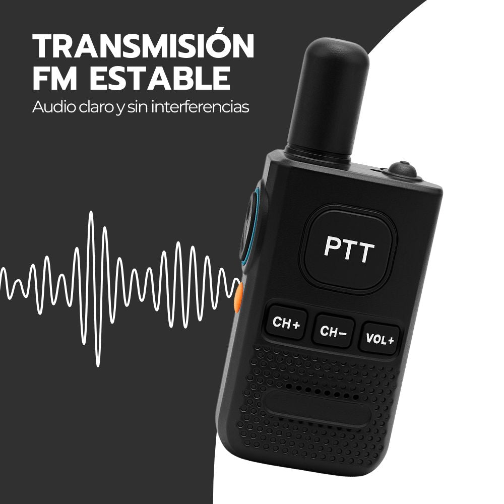 Walkie Talkie Profesional FM Recargable con Auriculares