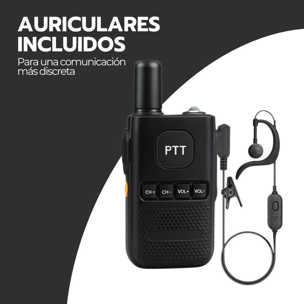 Walkie Talkie Profesional FM Recargable con Auriculares