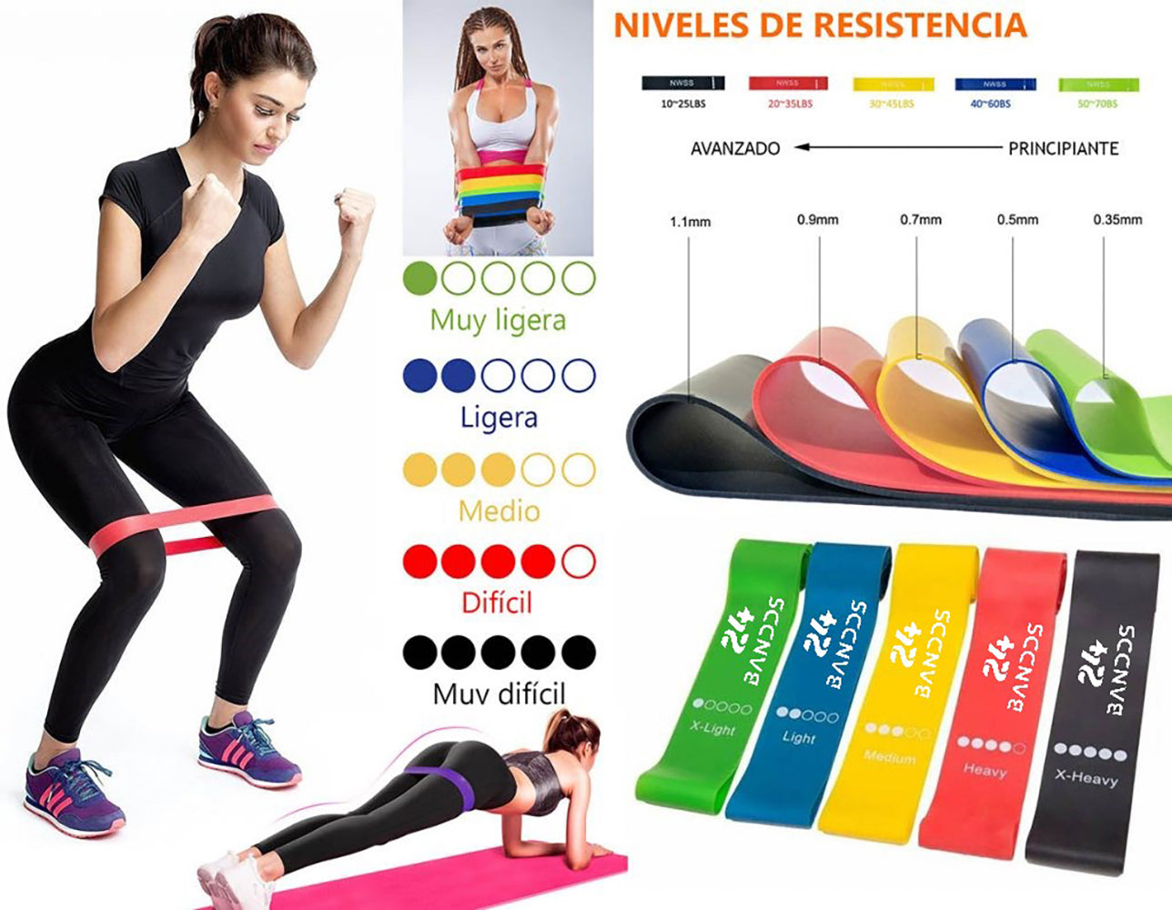 Pack 5 Bandas Elásticas Resistencia Circulares Yoga Pilates