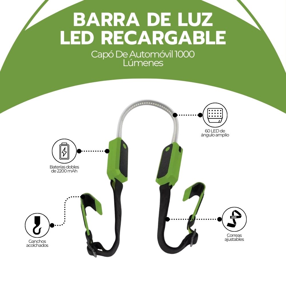 Barra De Luz Led Recargable Para Capó De Automóvil 1000 Lúm